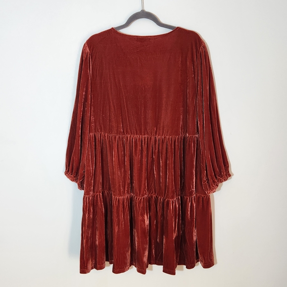 Umgee Burnt Orange Velvet Tiered Mini Dress Size XL NWT Wedding Guest Dress - Picture 4 of 7